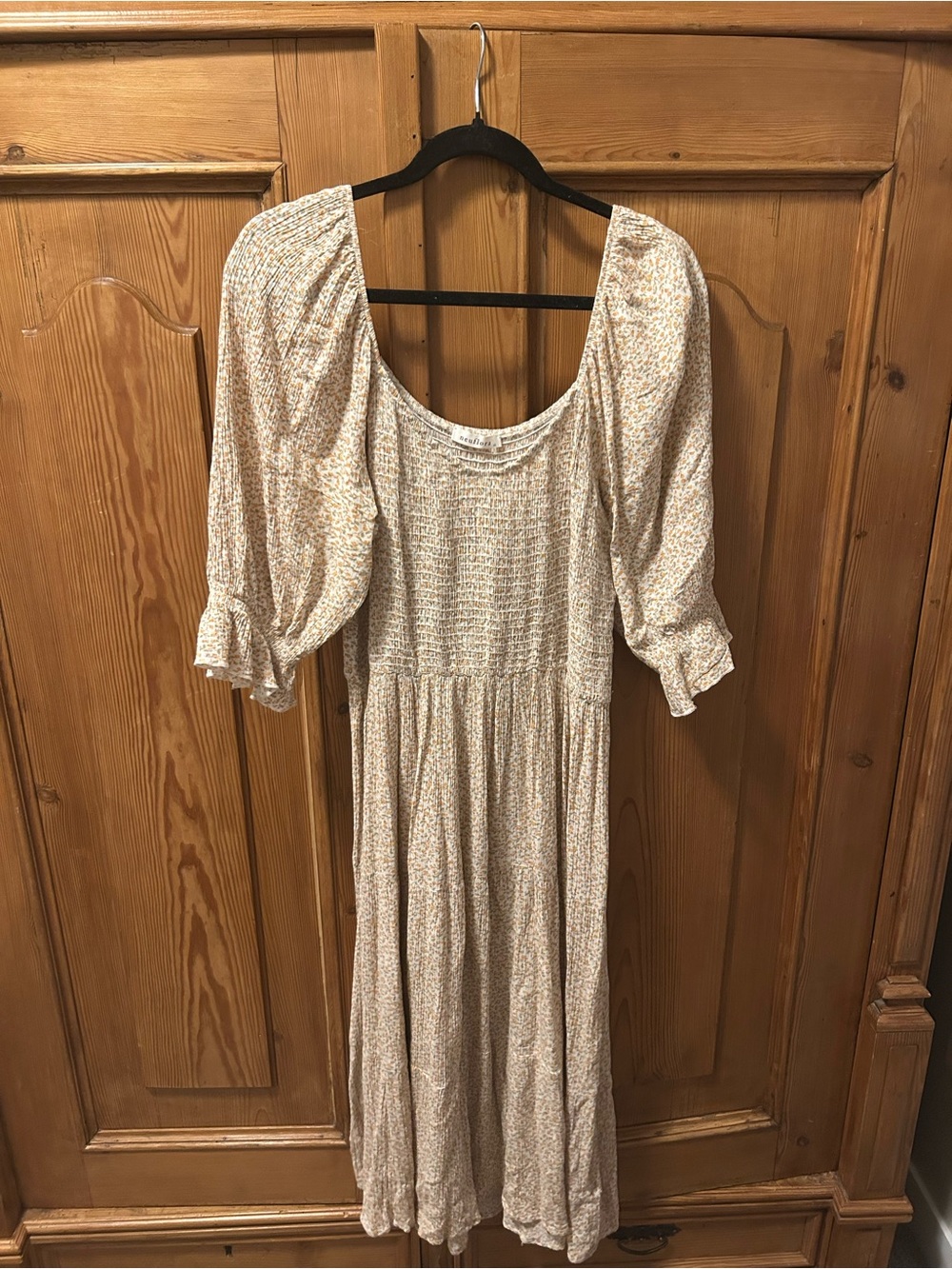 Smocked Midi Dress in Cream Floral